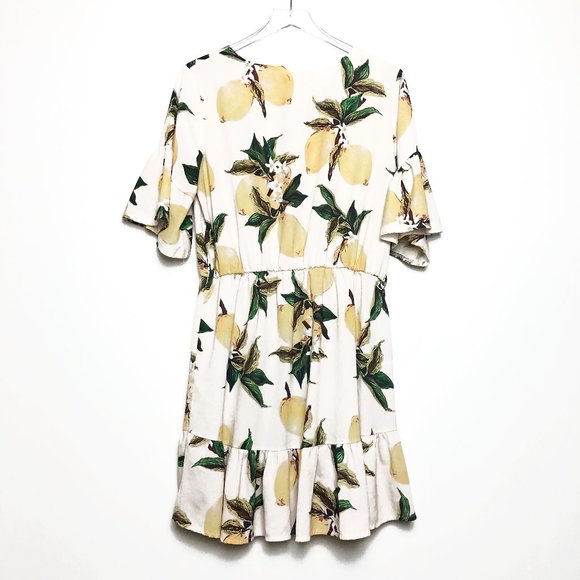 Yellow Lemon Printed Flounce Sleeve Ruffled Dress - Picture 6 of 9